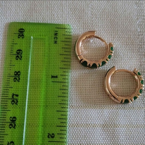 New 14K Gold Plated Emerald Huggie Hoop Earrings for Women - Picture 9 of 10